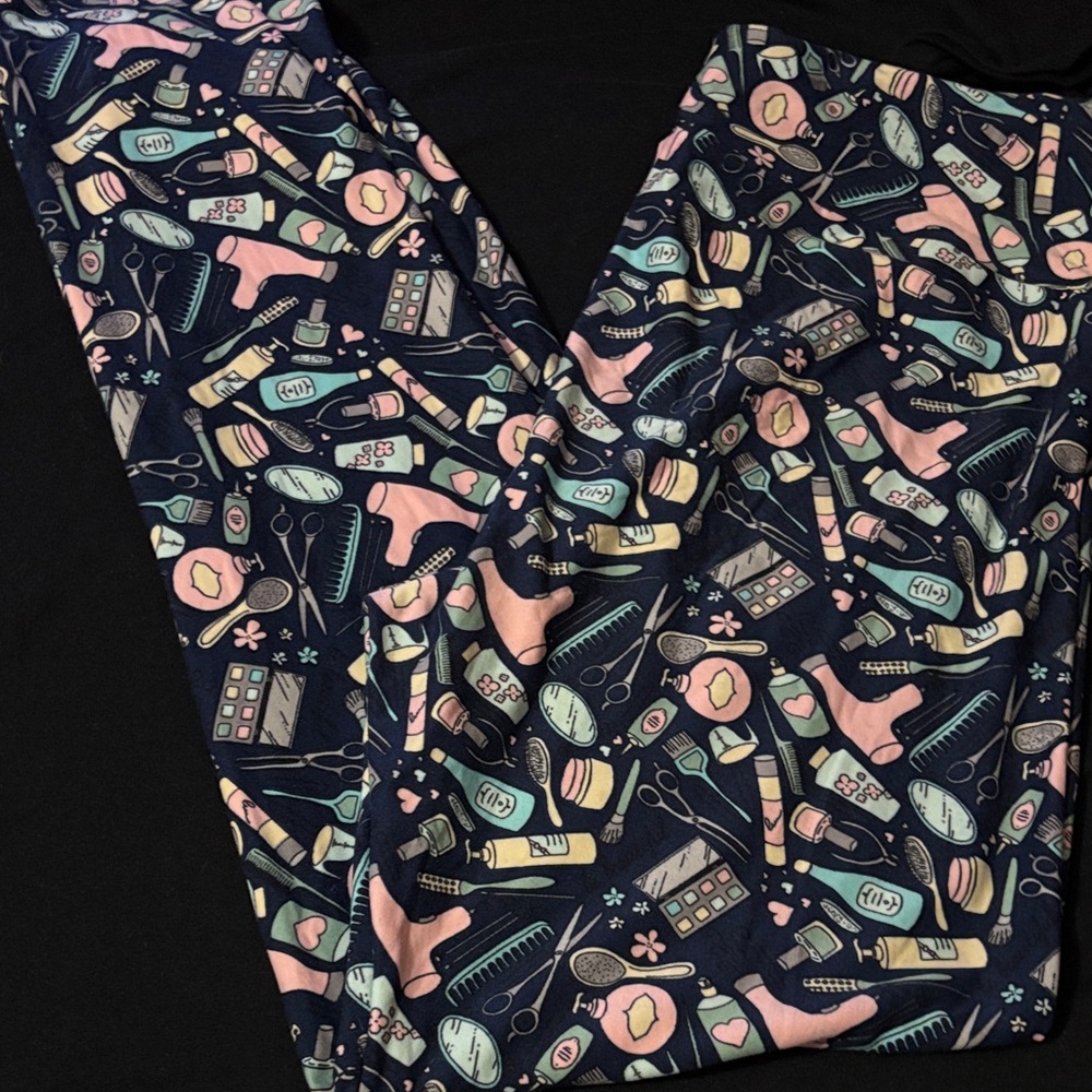 LuLaRoe  Navy and Pink Beauty  blow dryer comb Beauty Pattern Leggings